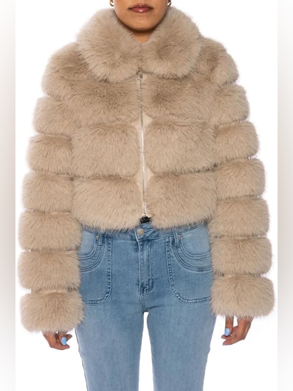 AZALEA WANG Khokho Faux Fur Cropped Jacket